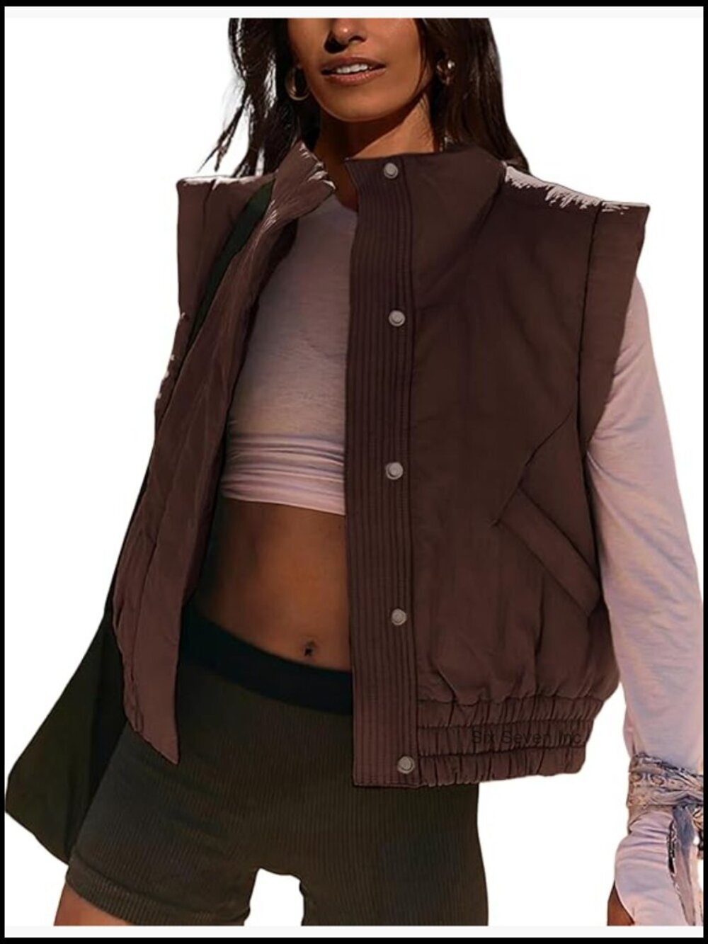 Cropped Puffer Vest Lightweight Quilted Sleeveless Button Down Gilet with